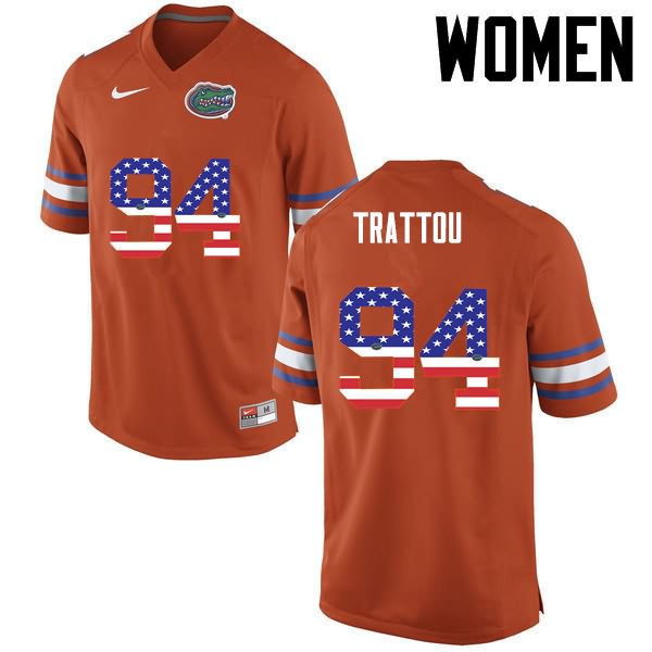 Women's NCAA Florida Gators Justin Trattou #94 Stitched Authentic USA Flag Fashion Nike Orange College Football Jersey CCS4665NK